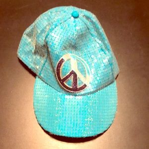 A blue peace sign hat